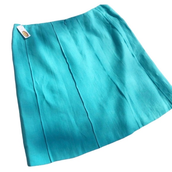 Talbots Aqua Blue Seamed Linen Skirt Size 18 - Picture 4 of 16